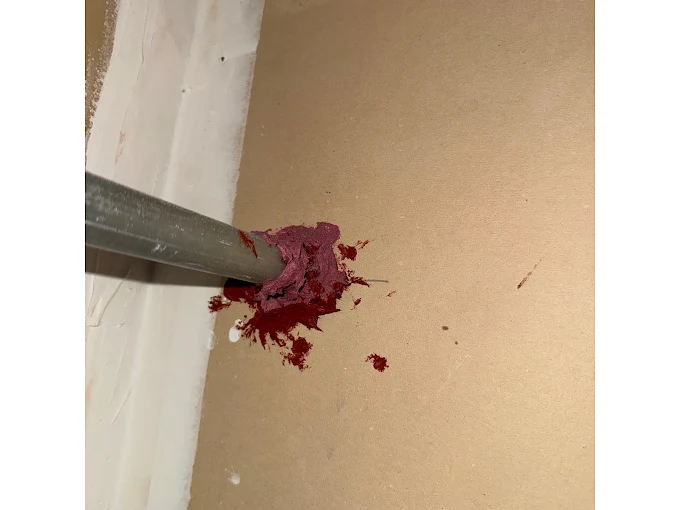 Improperly sealed penetration with mixed firestop materials from different manufacturers.